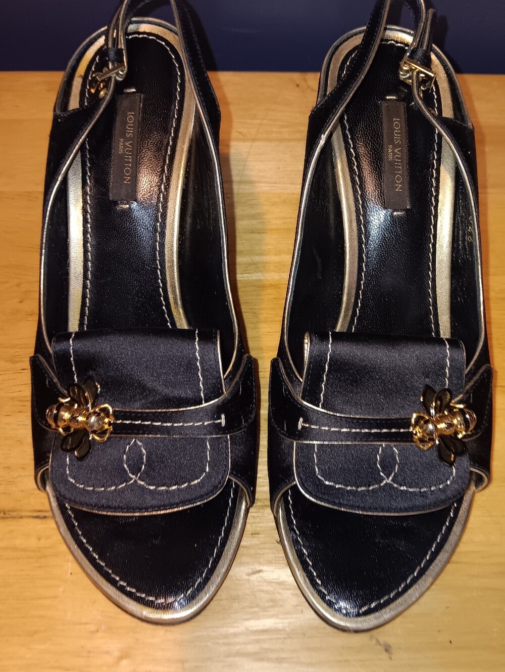 Louis Vuitton Nylon & Leather Bee Sling Back Heels Size 39
